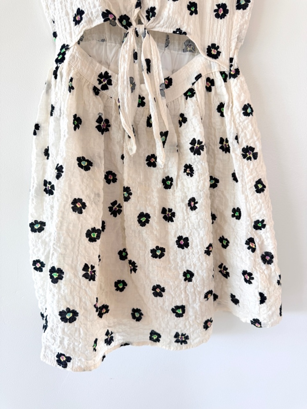 Zara Girls Floral Cutout Knotted Textured Dress Ecru Black Size 7 Cotton - Picture 7 of 12